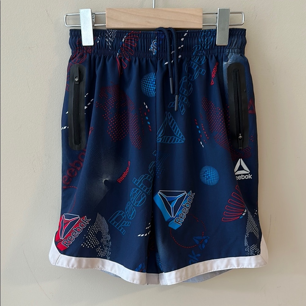 Reebok Blue Athletic Blue Zipper Pocks Quick Dry Boys Shorts Size 6-7